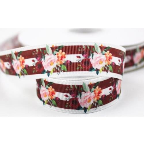 Bouquet of roses printed grosgrain ribbon 9-75mm DIY handmade materials christmas wedding gift wrap tape ribbons