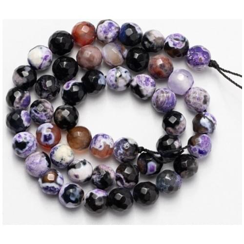 Faceted Purple White Fire Agates Natural Stone Beads Loose Beads for Jewelry Making 4mm 6mm 8mm 10mm Necklace Bracelet DIY