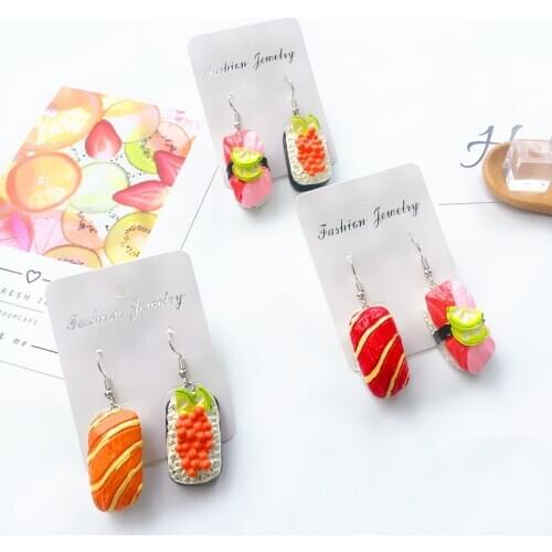 AB large Sushi salmon trendy dangle drop earring fashion korean 2020 new lrregular food earrings statement big earings for women