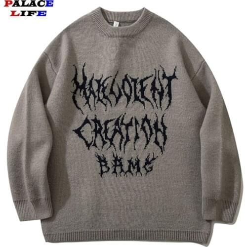 Men Hip Hop Knitted Jumper Sweaters Graffiti Print Streetwear Harajuku Autumn Korean Loose Oversized Casual Couple Pullovers