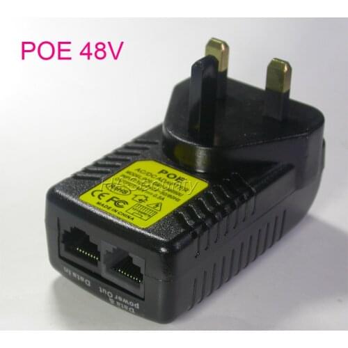 POE power injector for IP network camera input AC100-240V / output DC48V Mid-Span 4/5(+) 7/8(-) 0.5A (max) UK plug type