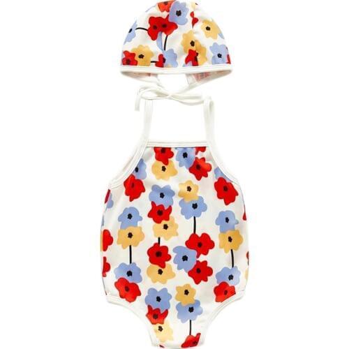 Summer Baby Girls Floral Bikini Beach Swimwear With Hat Set Baby Clothing