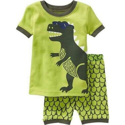 Summer Children Pajamas Short Sleeve T Shirt+Shorts Sets Kid Pyjamas Boy Girl Pijamas Cartoon Dinosaur Baby Sleepwear Suit