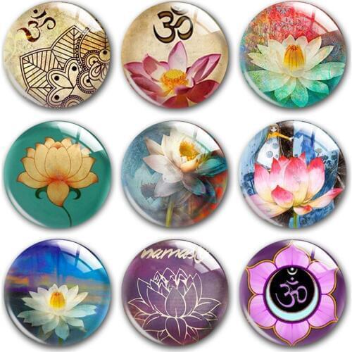 Lotus Yoga round photo glass cabochon demo flat back,OM cabochons DIY boucle d’oreille naszyjnik rings jewelry making supplies