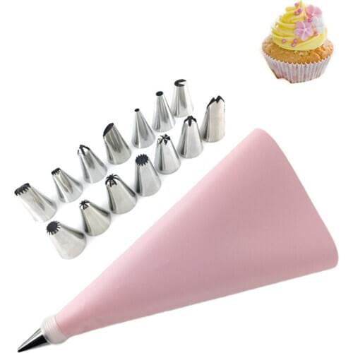 Reusable Silicone Icing Piping Bag with Stainless Steel Nozzle Tools Set