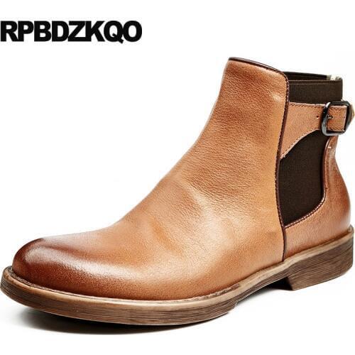 Ankle Shoes Dress Chelsea Brown Formal Faux Fur Handmade Autumn Retro Booties Mens Winter Boots Warm Full Grain Genuine Leather