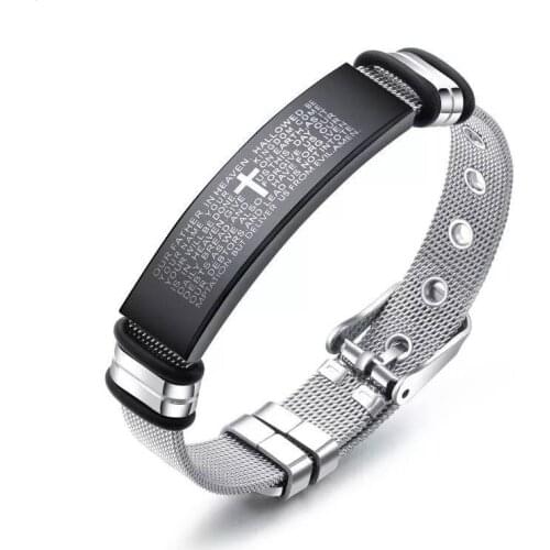 Mens Cross Strap Bracelet Size Adjustable Stainless Steel Bible Verse Bracelets Bangles Prayer Pulsera Gifts