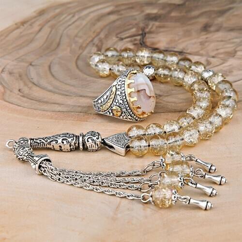 Mens Jewelry Set Ring and Rosary Sets 925 Sterling Silver Rings for Men