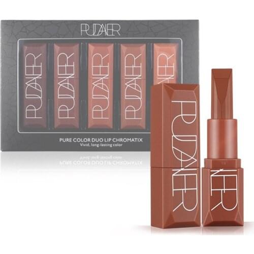 Pudaier 5 Set of Lipstick Matte Pumpkin Cat Earth Color Dimensional E Moisturizing Makeup Cosmetic Lip