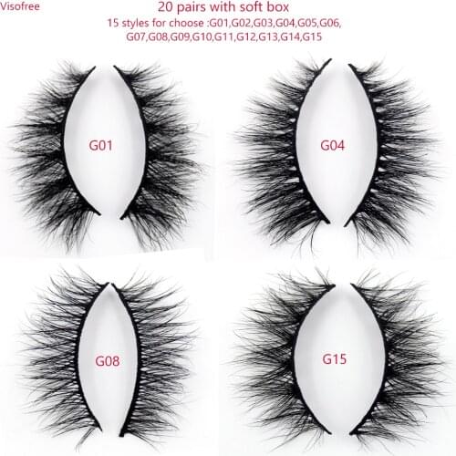 Visofree 20pairs Mink Eyelashes 100% Cruelty Free Mink Lashes Handmade Lashes Reusable Make Up Lash Natural Long Black Band Lash