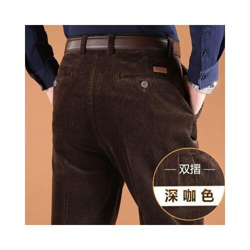 New High Waist Double Pleat Corduroy Trousers Autumn Winter Pure Cotton super Large Casual Men Loose Full Length plus Size 30-46