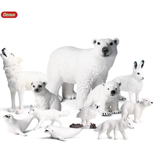Oenux 11PCS Classic Arctic Animals Polar Bear Fox Snowy Owl Wolf Rabbit Action Figures Model Figurine Miniature Lovely Kid Toy