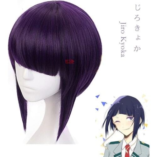 Anime My Hero Academia Jirou Kyouka Cosplay Wig Short Purple Wig Boku No Hero Academia Fiber Hair + Free Wig Cap Party Girls