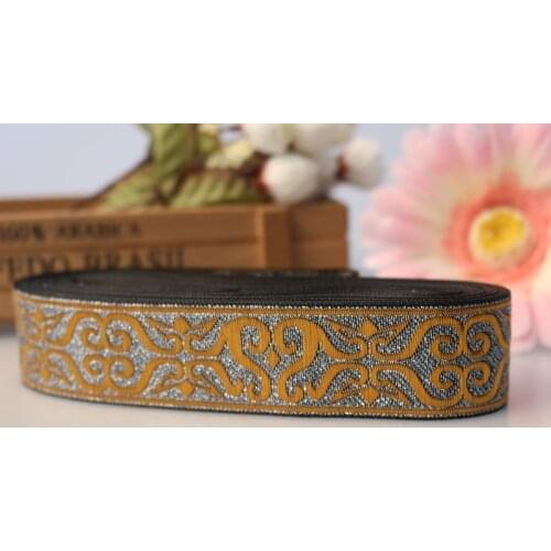 10yards/lot wide 3.4cm Woven Jacquard Ribbon classical design silver for curtain and clothing accessory LS-1065