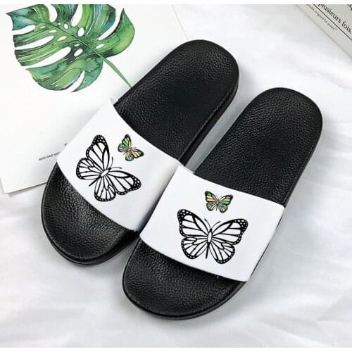 Women Slippers Summer Butterfly Printing Cartoon Home Slippers Thick Sole Sandals Women Shoes Ladies Flip Flops Indoor Slides