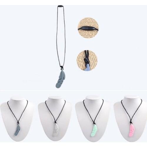 Nursing Feather Pendant Baby Teether Silicone Soother Chew Toy Teething Necklace