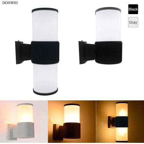 DONWEI Up Down Dual-Head E27 LED Wall Light Porch Lights Outdoor Waterproof Cylinder Aluminum Wall Lamp for Yard Corridor Fence