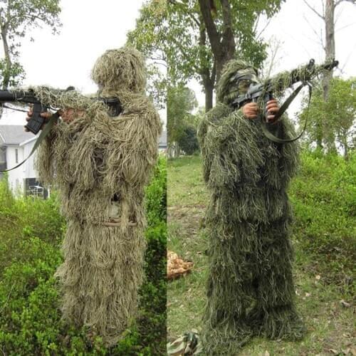 3D Universal Camouflage Suits Woodland Clothes Adjustable Size Ghillie Suit For Hunting Army Military Tactical Sniper Set Kits