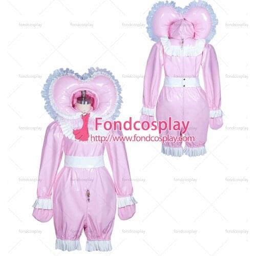 Fondcosplay adult sexy cross dressing sissy maid bonnet French lockable baby pink heavy PVC jumpsuits Romper Tailor-made[G3910]