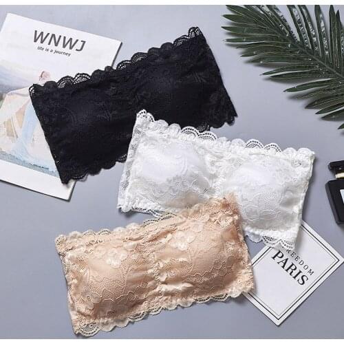 Hot Full cup thin Women Sexy Lace Strapless Non Slip Wrap Bra Lace Three Breasted Bra Students Three Breasted Underwear