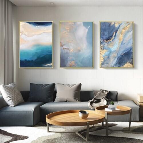 Modern Abstract Blue Marble Posters Canvas Prints Painting Style Wall Art Pictures for Living Room Interior Home Decorative