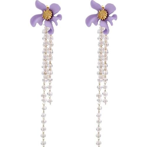Luxury Statement Flowers Tassel Earrings For Women Trendy Purple Plant S925 Needle Long Drop Ear Jewelry Accessories