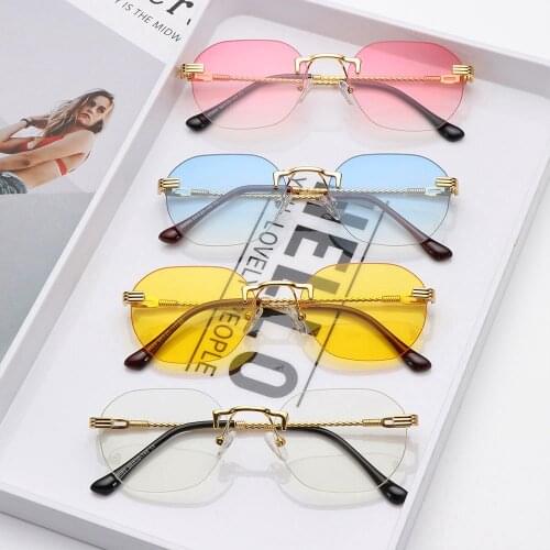 Gold Gradient Lens Sun Glasses Women Metal Rimless Sunglasses UV400 Frameless Summer Ladies Shades Eyewear