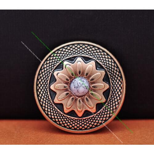 10PC Gold Western Flower White Turquoise DIY Leathecraft Saddle Tack Headstall Belt Wallet Decor Conchos Screwback 1"