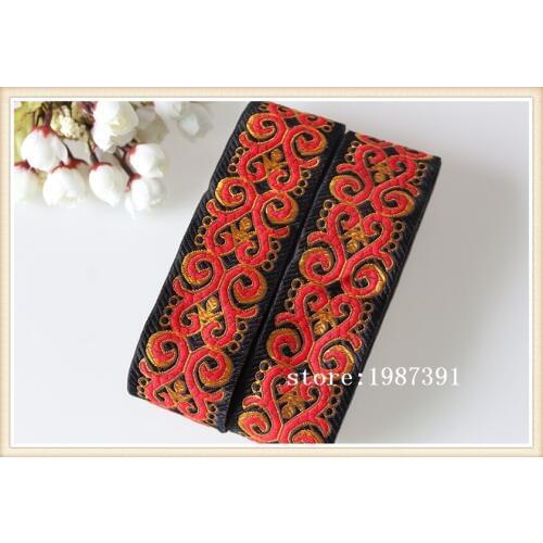 10yards/lots Woven Jacquard Ribbon 5cm black background red totem pattern LS-6760
