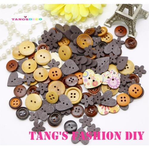 100pcs--- brown/coffee style color mix wooden button color/ shape mix