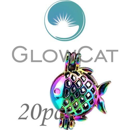 20X CC19 Colorful Ocean Fish Beads Cage Jewelry Making Essential Oil Diffuser Aroma Stone Pearl Cage Locket Pendant