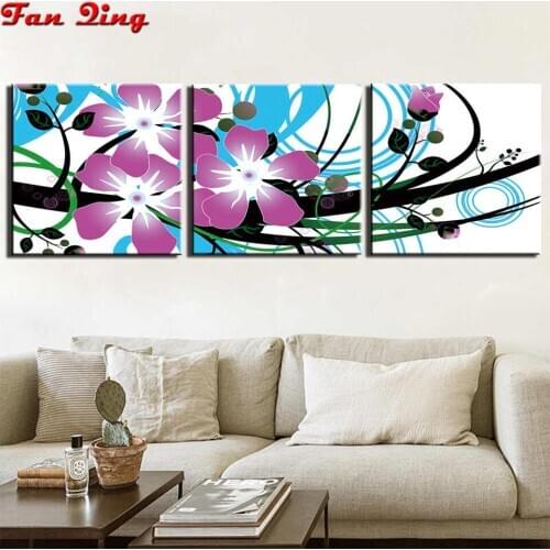 3 pieces DIY Diamond Embroidery Abstract flowers Full Square/Round Diamond Rhinestone 5D Diamond Painting Wall decor pictures