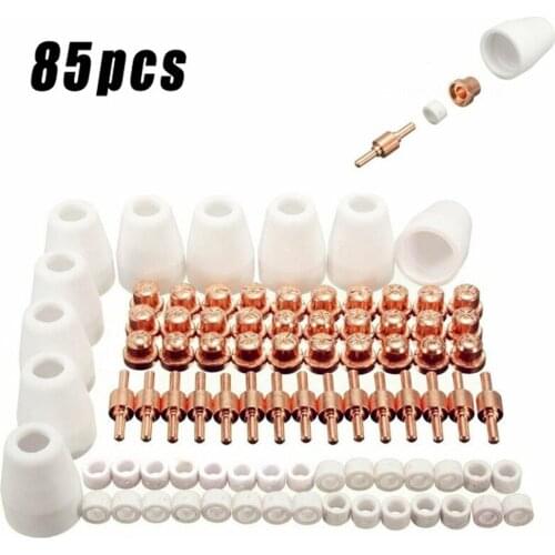 85Pcs Air Plasma Cutting Cutter Consumables Extended Shield Cap Electric Electrode Nozzles Gas Ring For PT31 LG40 Torch CUT-50