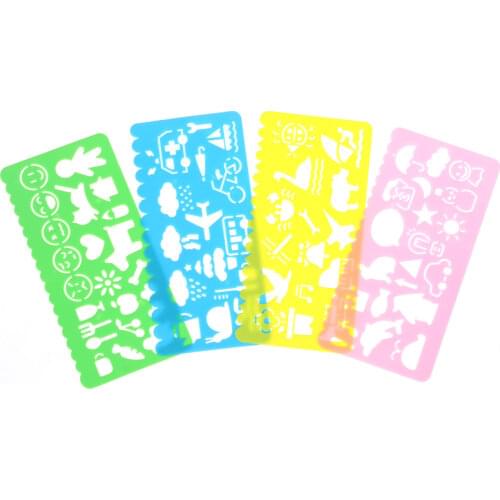 4pcs Korea Stationery Candy Color Ruler Oppssed Drawing Template Cartoon Patterns Child Speed Drawer Drawing Template