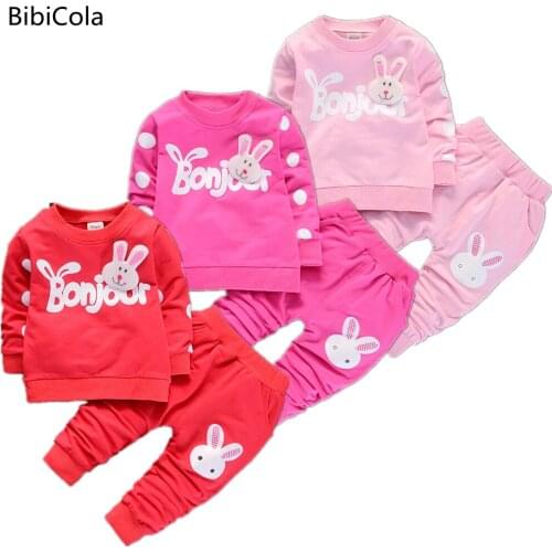 Bibicola Baby Girl Spring Clothes Long Sleeve Cute Rabbit Print Top + Pants Toddler Girl Outfits Set 2021 Hot Sale Hoodies