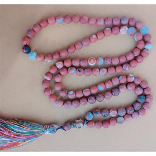 8mm Rhodochrosite 108 Beads Tassel Knotted Necklace Chic Pray Bracelet Healing Lucky Chakra Classic Spirituality Wristband Fancy