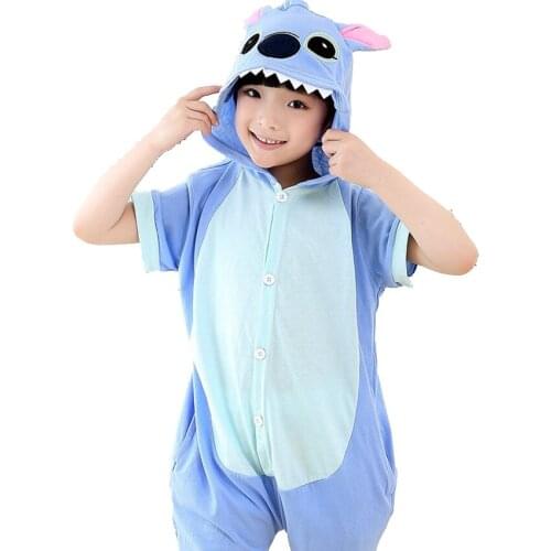 Kigurumi Stotch Kids Pajama Pijama Children Animal Cartoon Cosplay Costume Summer Boy Girl Onesie Cotton Short Sleeve Sleepwear