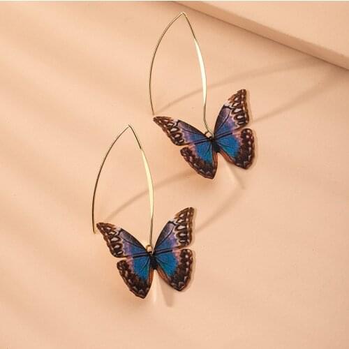 Fairy Gradient Enamel Butterfly Earrings for Women Gold Color Alloy Simulation Wing Drop Dangle Earrings Statement Party Jewelry