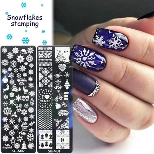 Manicure Printing Mold Rust-Proof Stainless Steel Christmas Snowflakes Patterns Nail Art Template Nail Stamping Plate