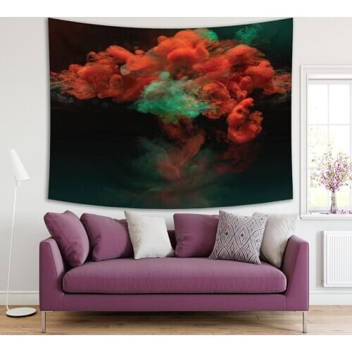 Tapestry Colorful Ink and Paint Swirling Underwater on the Dark Background Green Red Black