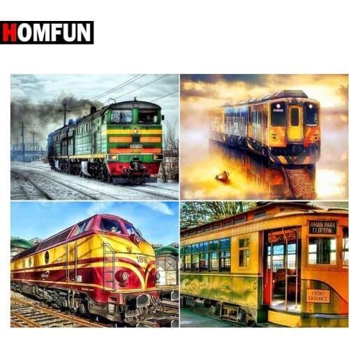 HOMFUN Paint With Diamond Embroidery “”Train landscape" Diamond Painting Full Square Round Picture Of Rhinestone Decor