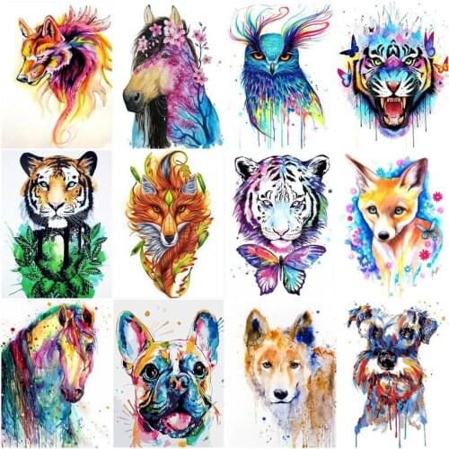 CHENISTORY Oil Painting Watercolour Dog Animal Handpainted Home Decoration Pictures By Number Tiger Drawing On Canvas Wall Art G