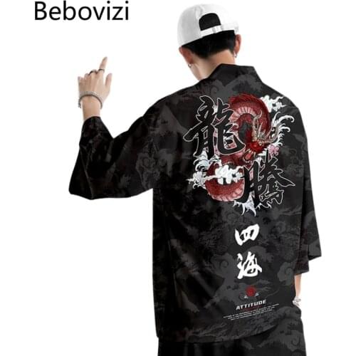 Two-piece Suit Kimono Loose Japanese Dragon Cardigan Women Men Cosplay Yukata Clothing Harajuku Pants Sets Plus Size 6XL 5XL