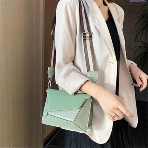 Matte Leather Small Square Bag 2021 Trendy High Quality Wide Strap Shoulder Bag Designer Handbag Luxury Crossbody Bags For Women