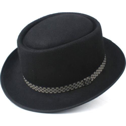Fashion Mens Womens Pork Pie Hat Wool Flat Fedora Hat Pop Jazz Church Hat Size 58CM