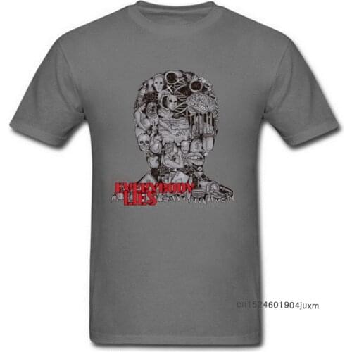 Street Men Tshirt Everybody Lies Crazy T-Shirts Slim Fit Summer Fall Short Sleeve O Neck T Shirt All Cotton Mens Top Tshirts