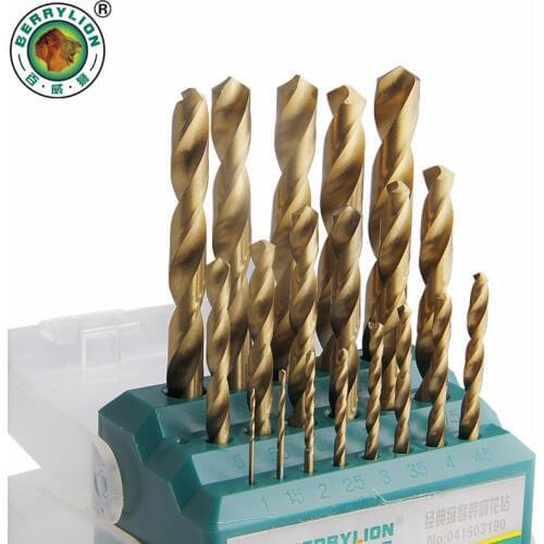 BERRYLION 19pcs Twist Drill Bit Set HSS M2 Titanium Coated 1-10mm Woodworking Metal Drill Bits For Metal Power Tool