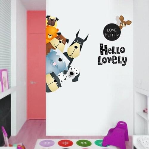 Cartoon Animal Family Wall Stickers Hello Lovely for Kids Bedroom Door Paste Decor Living Room Corridor Porch Decoration Decals