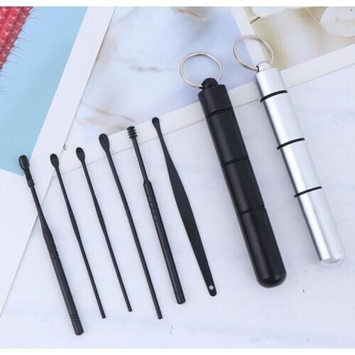 NEW 6 Pcs Ear Pick Set Stainless Steel Earpick Ear Wax Curette Remover Ear Cleaner Spoon Spiral Ear Clean Tool With Case