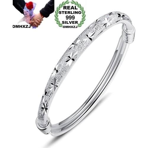 OMHXZJ Wholesale European Fashion Woman Girl Party Wedding Gift Shiny Resizable S999 Sterling Silver Cuff Bangle BA57
